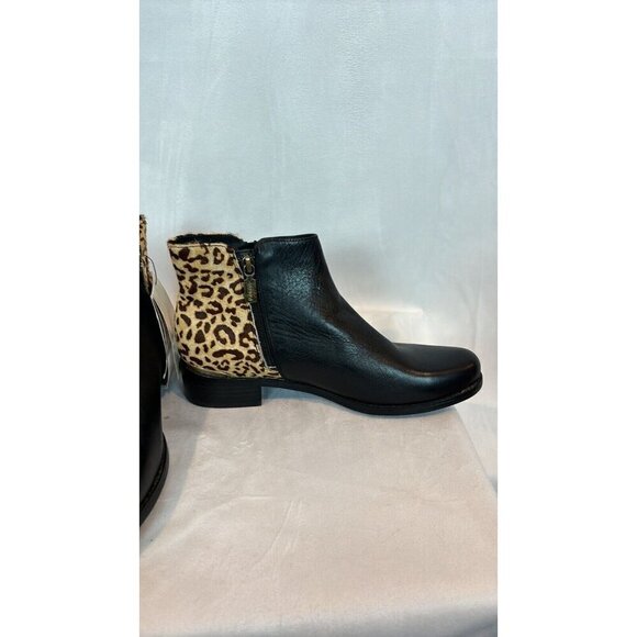 Blondo Women's Cheeta Print Acent Aqua protected Black Leather Booties Size 9 - Picture 12 of 13